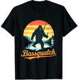 thumbnail image 1 of Bassquatch Fishing Bigfoot Sasquatch Adult Unisex Black T-Shirt, 180g Cotton, 1 of 5
