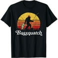 thumbnail image 1 of Bassquatch! Funny Bigfoot Fishing Outdoor Retro T-Shirt Black X-Large, 1 of 4