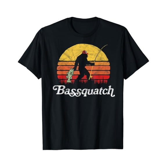 Bassquatch! Funny Bigfoot Fishing Outdoor Retro T-Shirt