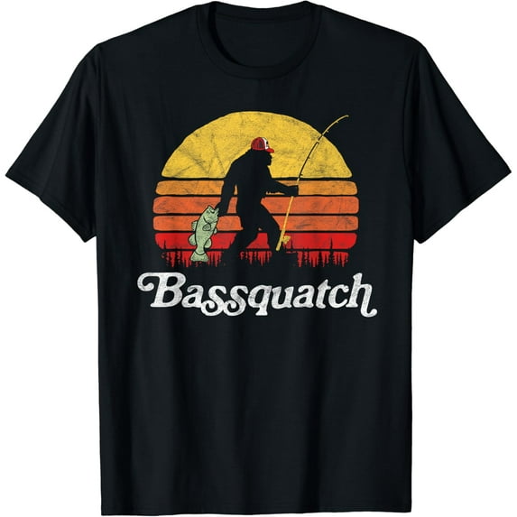 Bassquatch! Funny Bigfoot Fishing Outdoor Retro T-Shirt