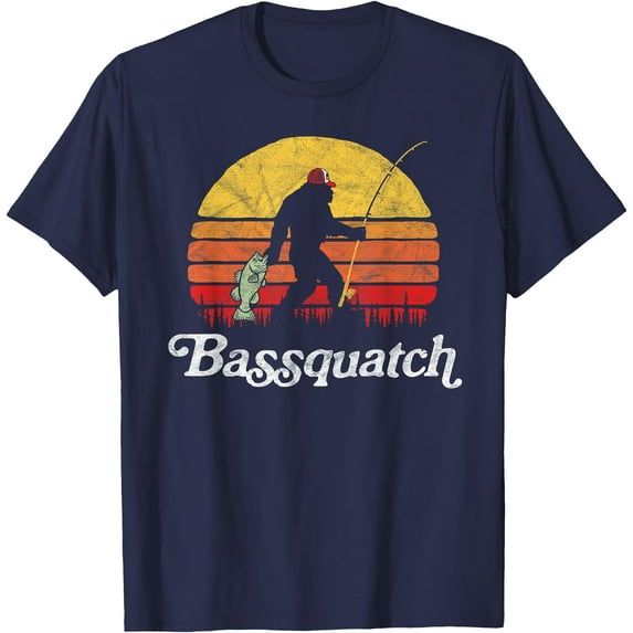 Bassquatch! Funny Bigfoot Fishing Unisex T-Shirt for Men Women Kids Toddler,Navy Color,Size M