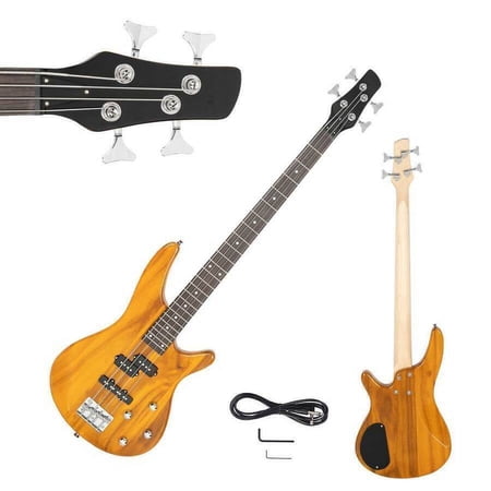 Basswood Electric Bass Guitar in Yellow, IB 24 Fret