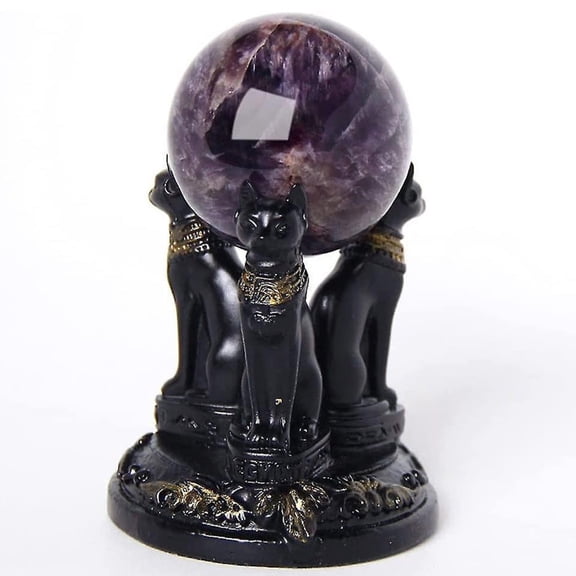 Bast Bastet Cats Crystal Ball Stand Sphere Display, Natural Healing Feng Shui Glass Orb Holder Base Statue Decoration, for 40mm-80mm Ball