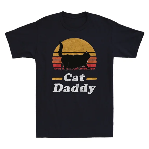 Bast Dad Cat Daddy Funny Chonky Black Cat Retro Sunset Vintage Men's T-Shirt Tee