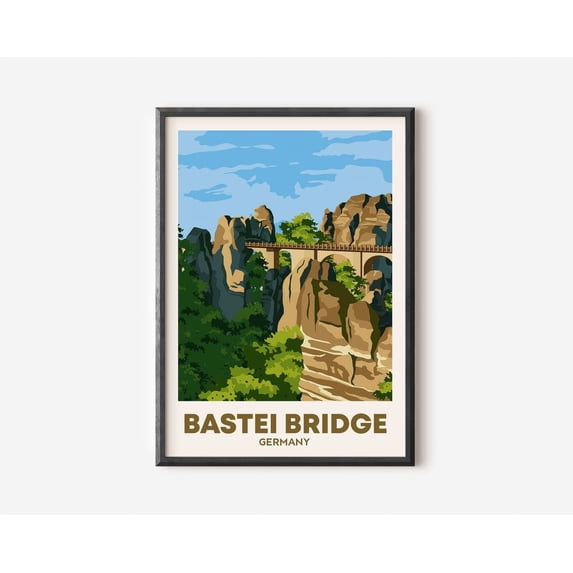 Bastei Bridge Travel Print, Wall Art Nature Wall Hanging, Home Decoration Dresden Gift Art Lovers, Wall Art Print, Germany Traveller Poster Wall Art, Modern Wall Decor, 24x36 UNFRAMED