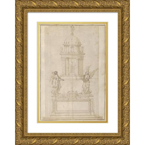 Bastiano Torrigiani 18x24 Gold Ornate Framed and Double Matted Museum Art Print Titled - Design for the Tabernacle of the Sistine Chapel in the Santa Maria Maggiore in Rome (ca. 1585-90)