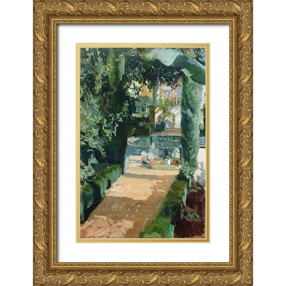 Bastida, Joaquin Sorolla y 22x32 Gold Ornate Wood Framed with Double Matting Museum Art Print Titled - Court of the Dances, Alcazar, Sevilla