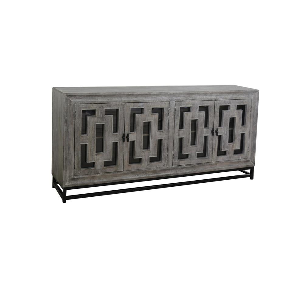 Bastille 76'' Walnut Grey Mango Wood Sideboard with Black Iron Legs