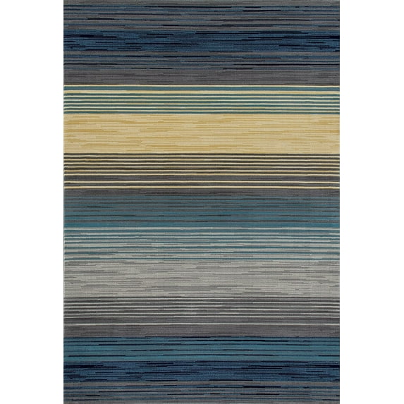 Bastille Collection Heathered Stripe Border Woven Area Rug, 2' x 4', Blue/Yellow/Gray