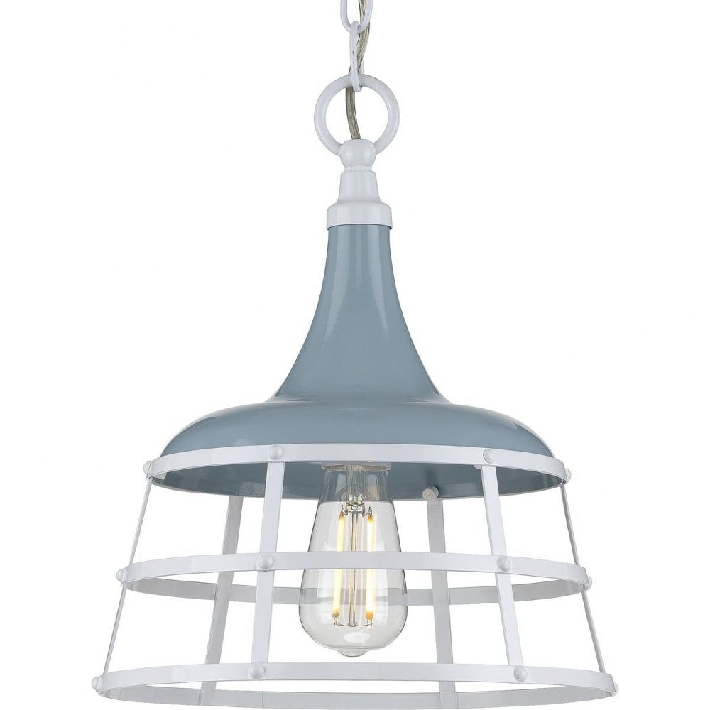 Coastal Blue Farmhouse 12" Mini-Pendant with Aged Brass Accents