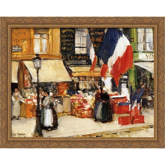 Bastille Day, Boulevard Rochechouart, Paris 34x28 Large Gold Ornate Wood Framed Canvas Art by Childe Hassam