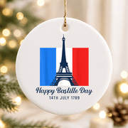 Bastille Day France Eiffel Tower I Love Paris Souvenir Christmas Ornament, Holiday Keepsake Gift, Ceramic Ornament