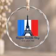 Bastille Day France Eiffel Tower I Love Paris Souvenir Christmas Ornament, Holiday Keepsake Gift, Circle Glass Ornament