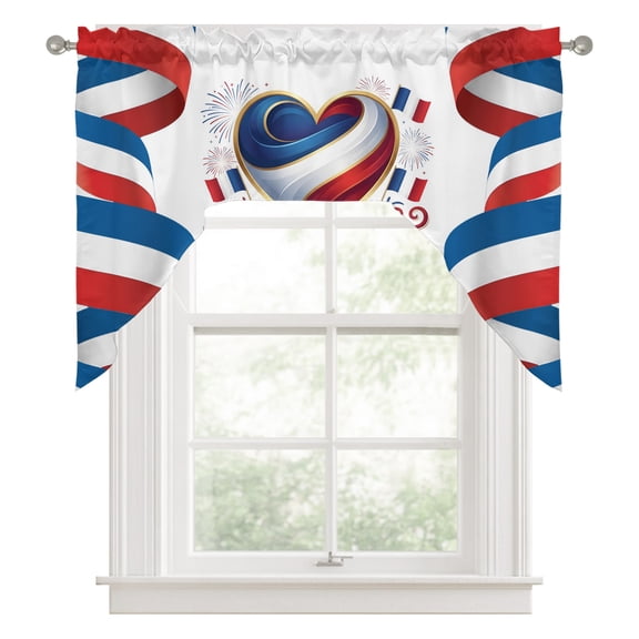 Bastille Day Kitchen Curtains Swag Valance for Windows/Bathroom/Cafe, July 14 Red Blue Modern Abstract Art Rod Pocket Drape Panel Swag Curtains Valance for Bedroom/Living Room 56"x36"