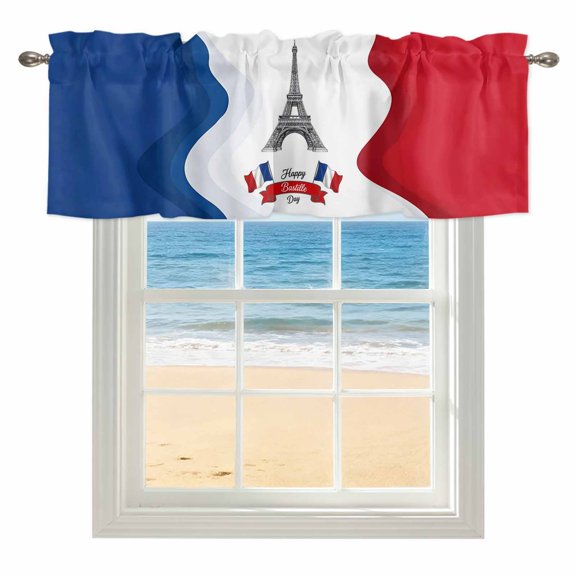 Bastille Day Kitchen Valances for Windows 60x18 Inch Kitchen Curtains Valances Rod Pocket July 14 Red Blue Modern Art Bathroom Window Valances for Window Treatment Decor