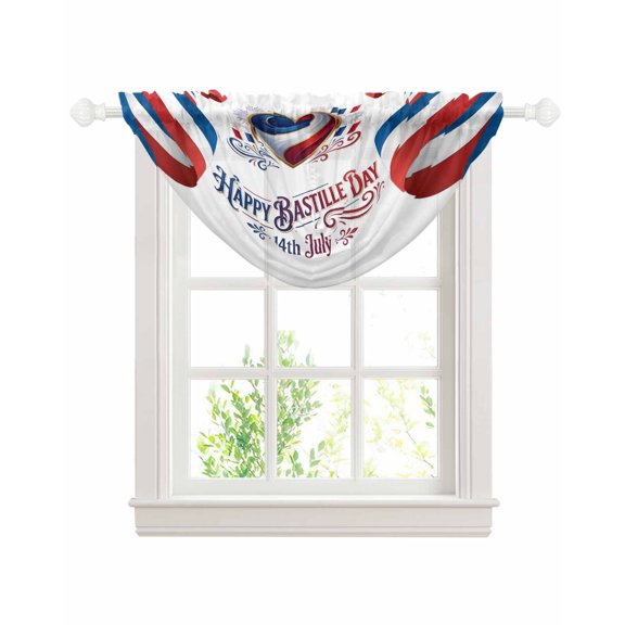 Bastille Day Sheer Waterfall Valance Curtains for Window, July 14 Red Blue Modern Abstract Art Rod Pocket Sheer Topper Swag Curtains for Living Room, Kitchen 38.5"W x 47.2"L, 1 Panel