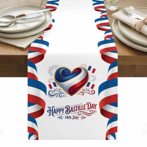 Bastille Day Table Runner July 14 Red Blue Modern Abstract Art Tablerunners 14 x 72 Inch, Table Decorations Tabletop Scarf for Summer Gathering Holiday Farmhouse Kitchen Dining Decor