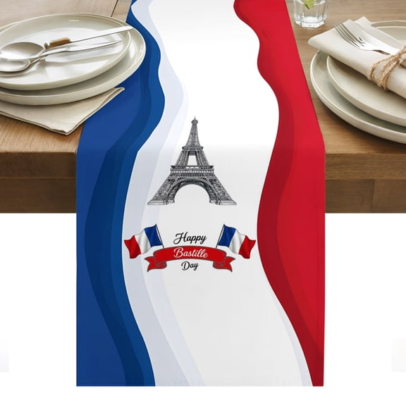 Bastille Day Table Runner July 14 Red Blue Modern Art Tablerunners 13 x 36 Inch, Table Decorations Tabletop Scarf for Summer Gathering Holiday Farmhouse Kitchen Dining Decor