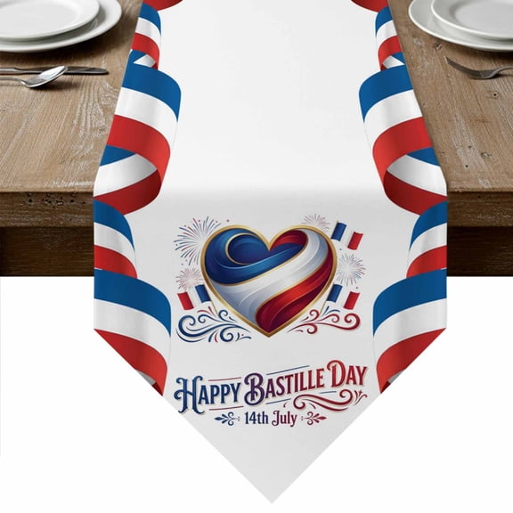 Bastille Day Table Runner Linen Burlap Table Runner 60 Inches Long July 14 Red Blue Modern Abstract Art Dresser Scarves for Kitchen Island Coffee Dining Room Party Wedding Holiday Decor 13"x60"