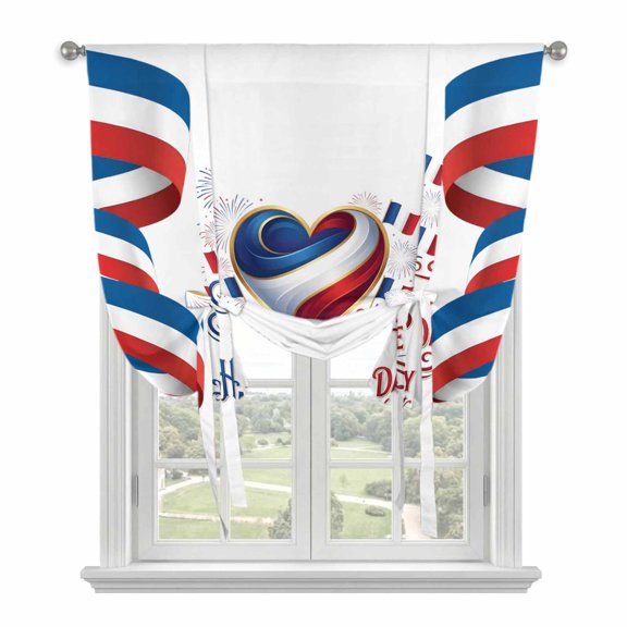 Bastille Day Tie Up Curtains for Window, Thermal Insulated Balloon Shade Adjustable Rod Pocket Curtains Valance Panels for Kitchen Bathroom Cafe 34 x 45 July 14 Red Blue Modern Abstract Art