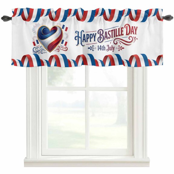 Bastille Day Valances for Windows Farmhouse Kitchen Curtains Valances Rod Pocket Valance Curtains for Kitchen Windows July 14 Red Blue Modern Abstract Art Window Valances for Bathroom Bedroom 42"x12"
