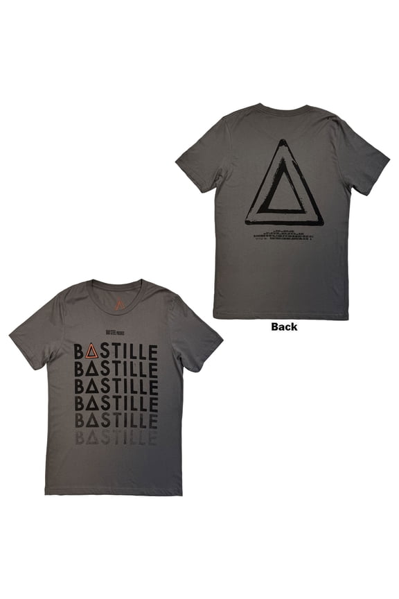 Bastille Unisex T-Shirt: Repeat Logo (Charcoal Grey) (Back Print) (Ex-Tour)