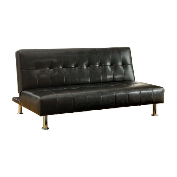Bastina Faux Leather Tufted Convertible Futon Sofa, Black