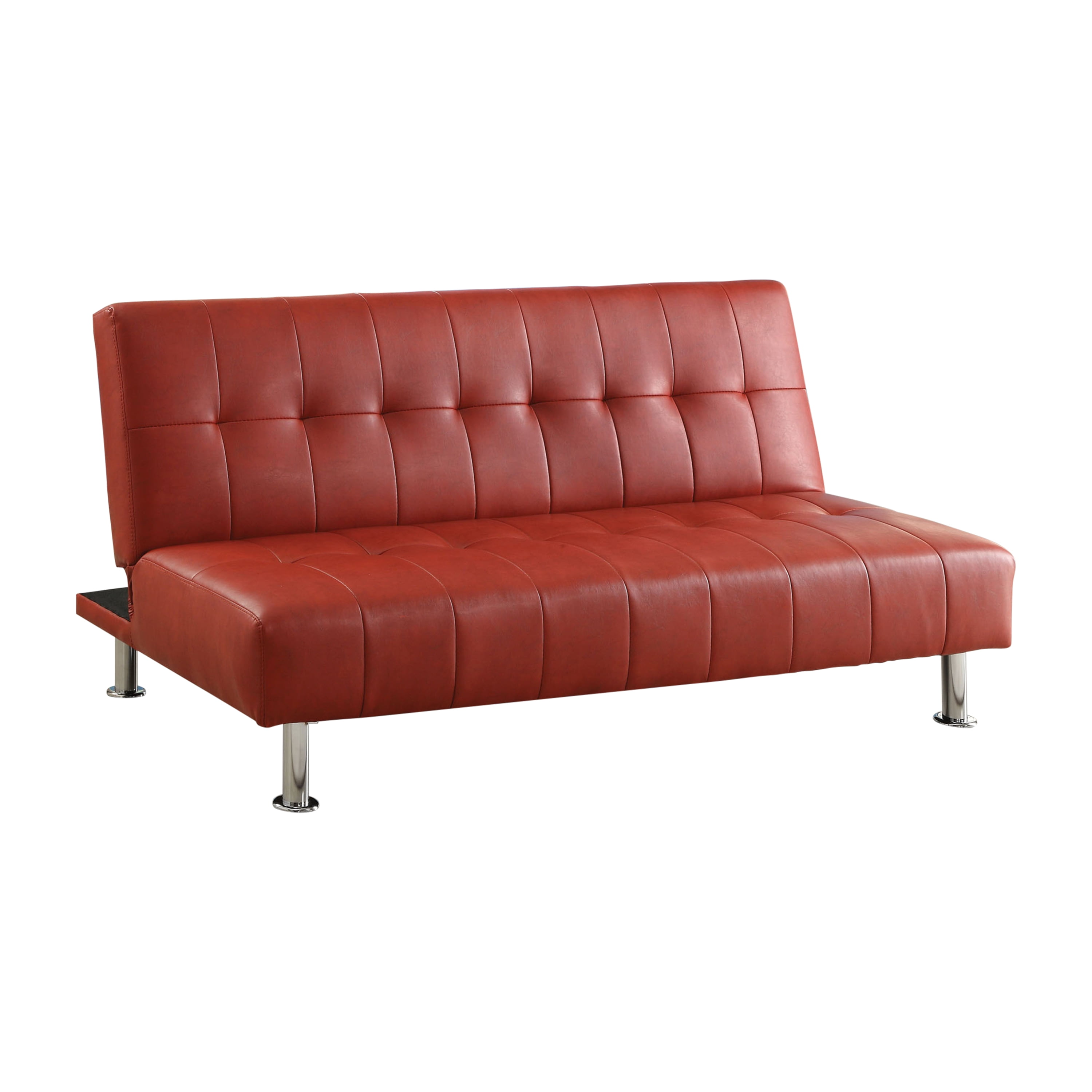 Bastina Faux Leather Tufted Convertible Futon Sofa, Red