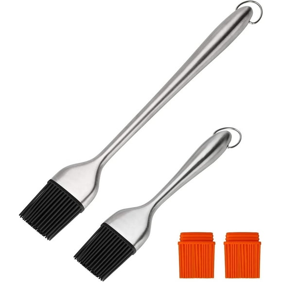 SUSWIM Basting Brush - Grilling BBQ Baking, Pastry and Oil Stainless Steel Brushes with Back up Silicone Brush Heads(Orange) for Kitchen Cooking & Marinating, Dishwasher