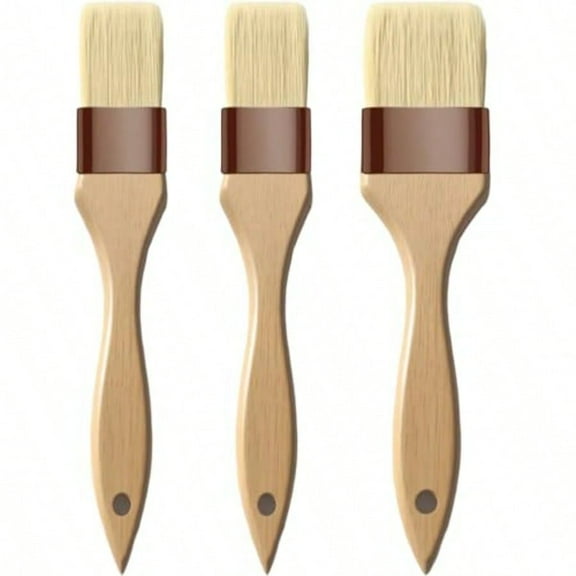 Basting BrushPastry BrushOil Brush for Cooking Boar Bristles BBQ Brushes for Grill Beech Wooden Handle Food Brush for Baking/Spreading Marinade/Sauce/Butter/Egg/Kitchen Baster Brushes 1.5 1 inch