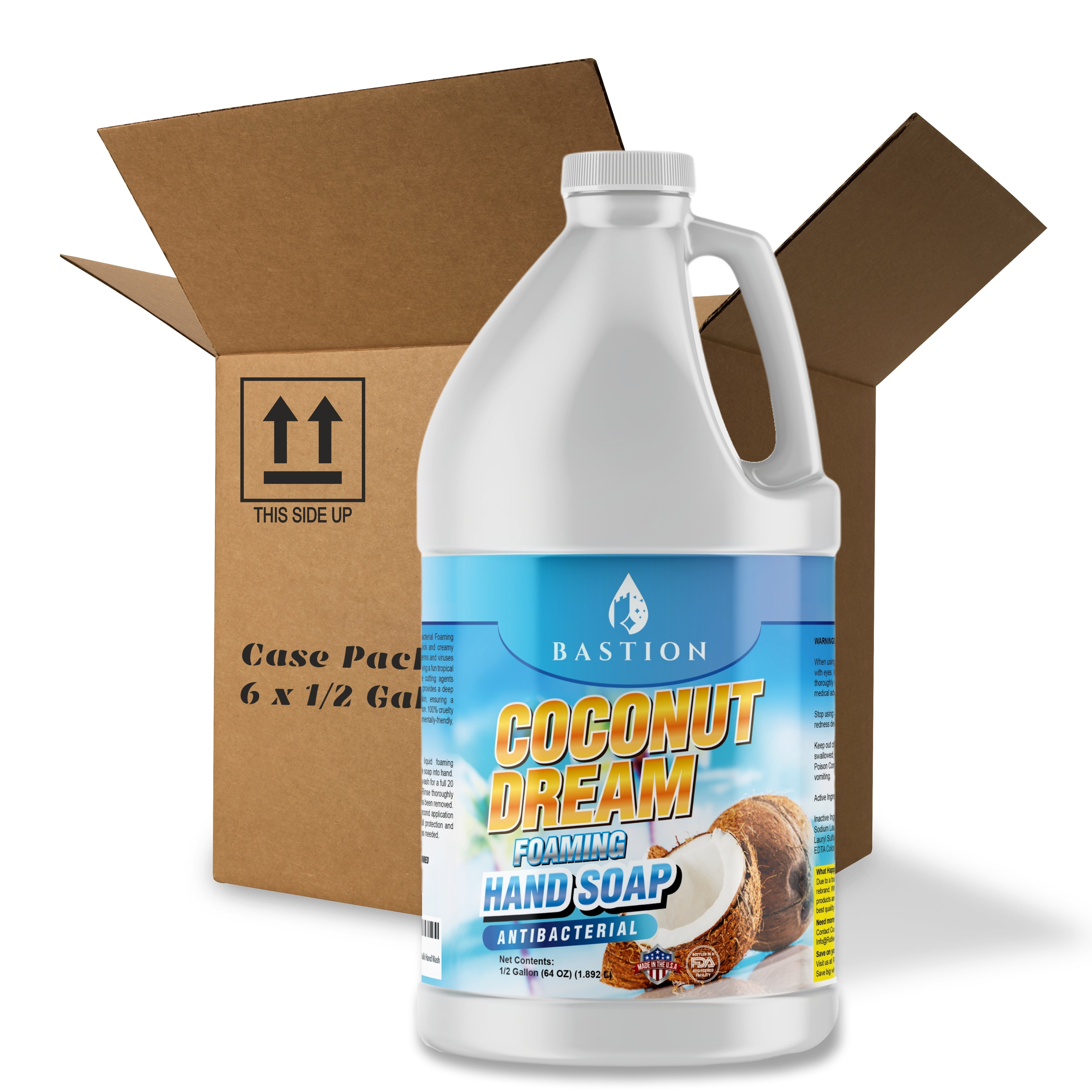 Bastion Antibacterial Foaming Hand Soap - Coconut Dream Hand Wash - Bulk Refill Jug. Coconut Dream Scented. Non-toxic. Made in the USA.(Foaming Dispenser Required) (Coconut, (6) 1/2 Gallon (384 oz))