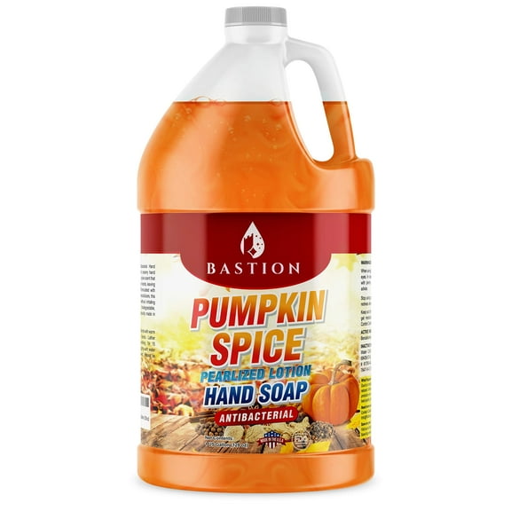 Bastion Antibacterial Hand Soap - Pumpkin Spice Moisturizing Pearlized Liquid Hand Wash - 1 Gallon (128 oz.) Bulk Refill Jug. Pumpkin Spice Scented. Non-toxic. Made in the USA.