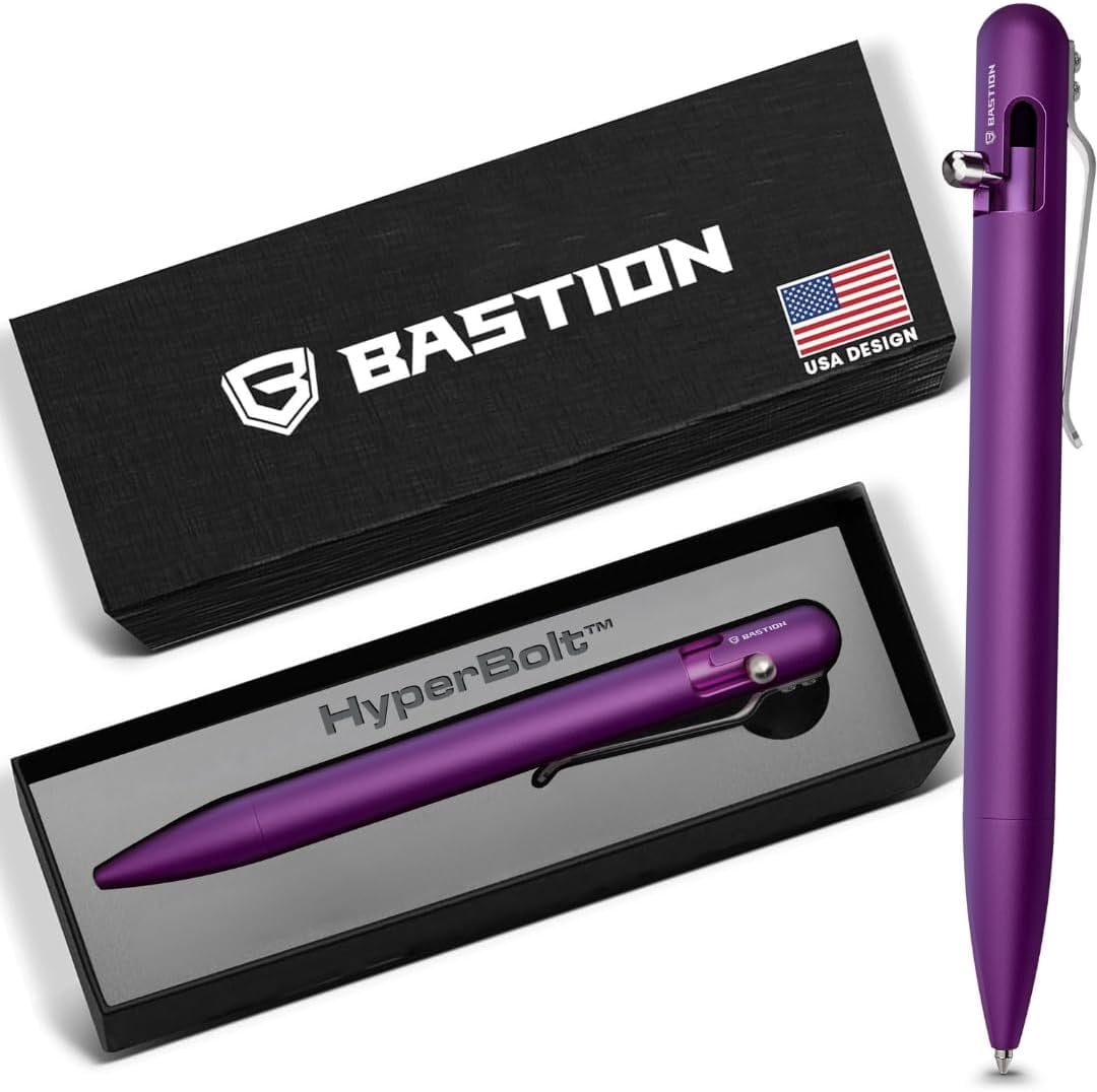 Bastion Aluminum Bolt Action Pen, Purple, Ballpoint Refillable, 1 Count