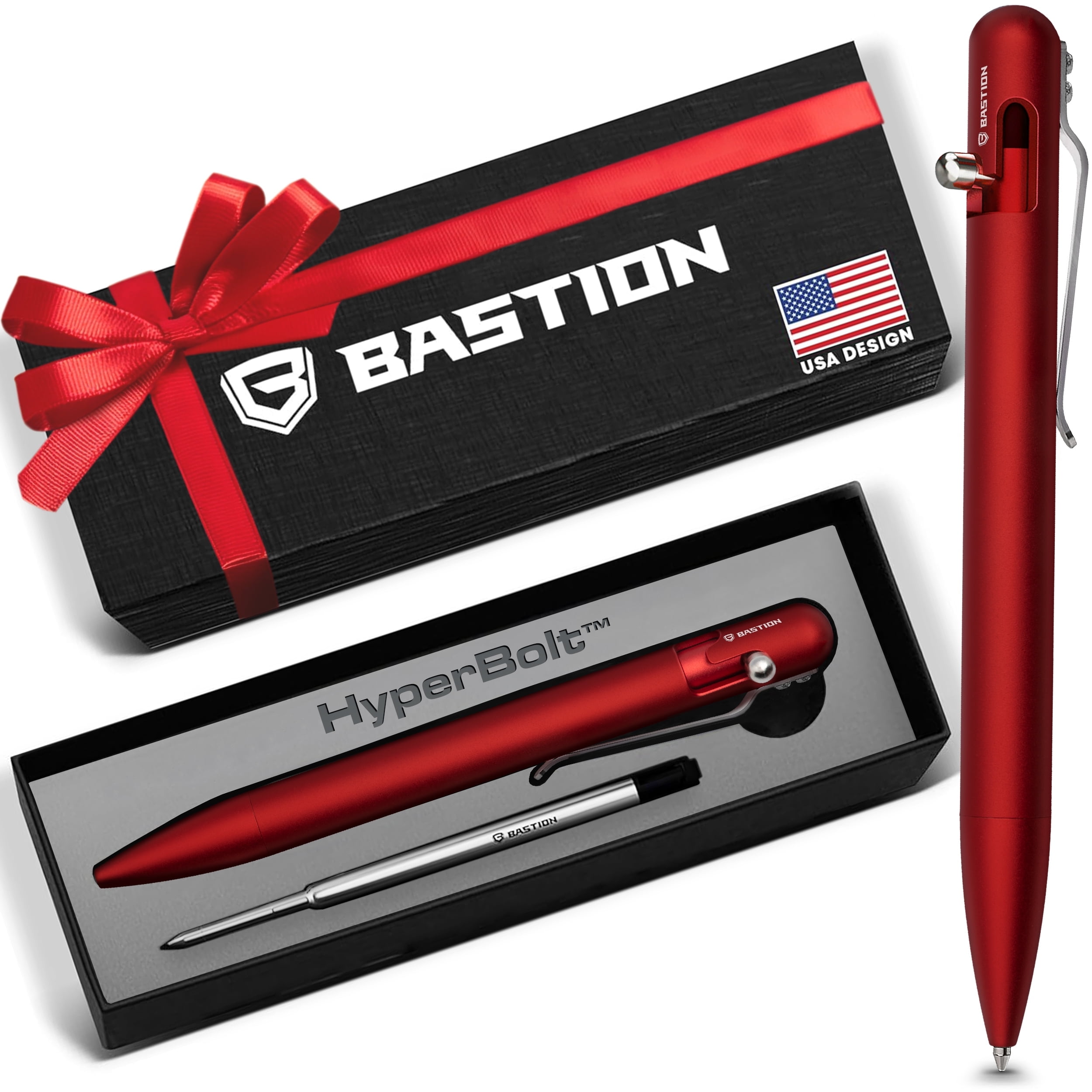 Bastion Aluminum Bolt Action Pen, Regal Red, Ballpoint Refillable, 1 Count
