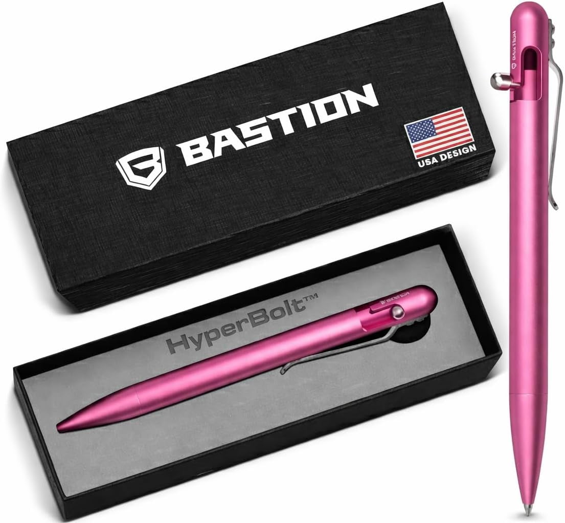 Bastion Aluminum Slim Bolt Action Pen, Pink, Ballpoint Refillable, 1 Count
