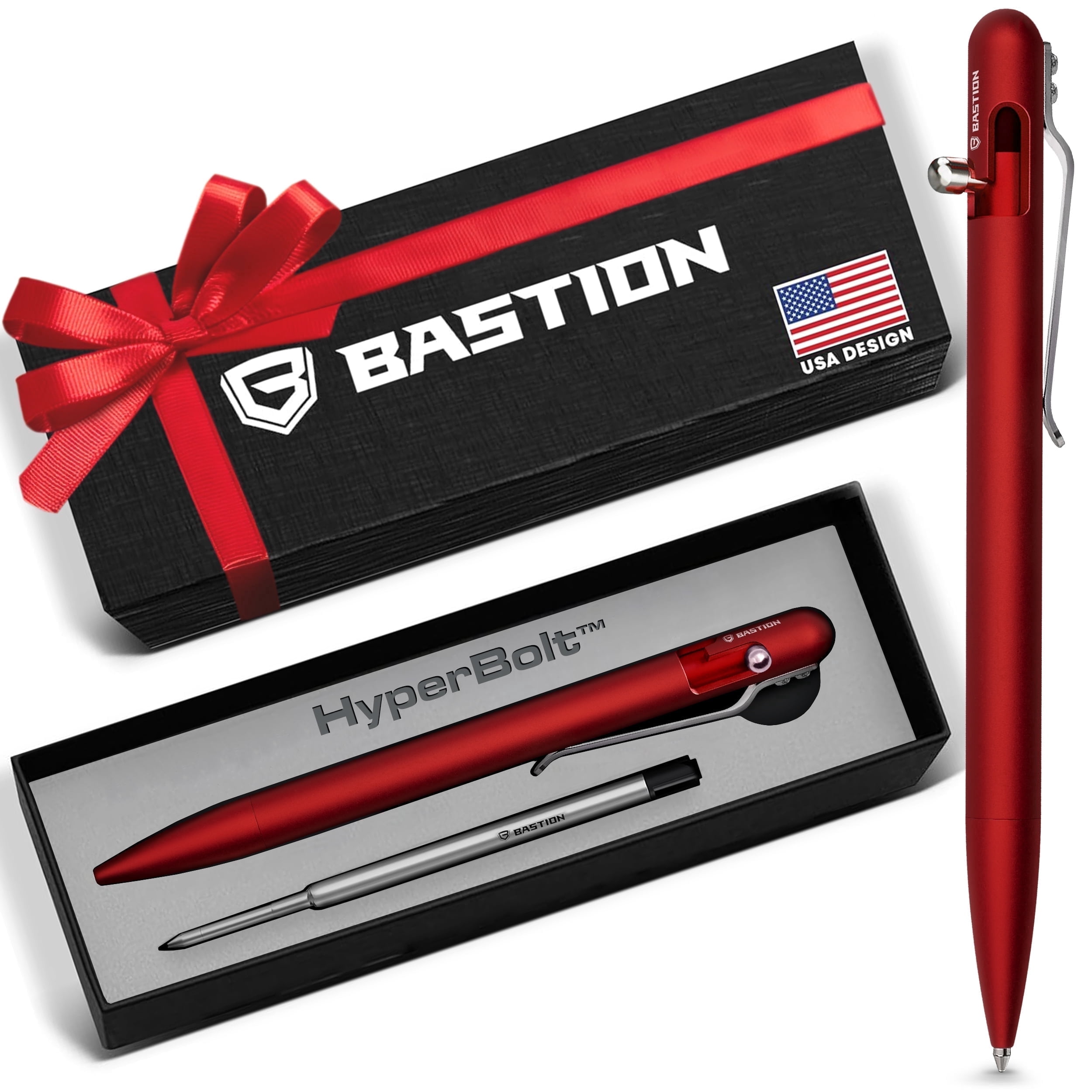 Bastion Aluminum Slim Bolt Action Pen, Regal Red, Ballpoint Refillable, 1 Count