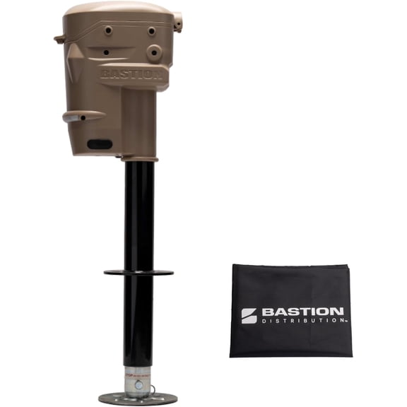 Bastion Distribution Desert Tan Sentinel Pro Electric Jack & Cover | 5000lb | A-Frame | IP67 Switches | Storm Shell Cover & Lock | 90 Degree Twist Mount | Panoramic LED | BD-E5000SPRO-FDE