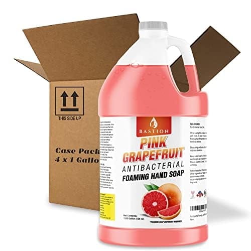 Bastion Pink Grapefruit Foaming Antibacterial Hand Soap Refill 4 Gallon Size Jugs (512 oz) Refreshing Pink Grapefruit Scent Bulk Hand Soap-Made In The USA