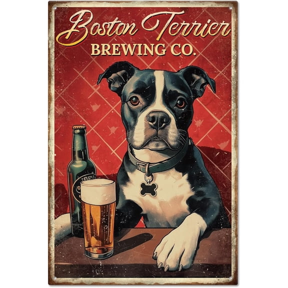 "Baston Terrier Brewing Co." Dog Beer Metal Tin Sign Vintage Metal Sign 128inch Funny Wall Decor for Home Farm Bar Coffee Shop Club Decoration
