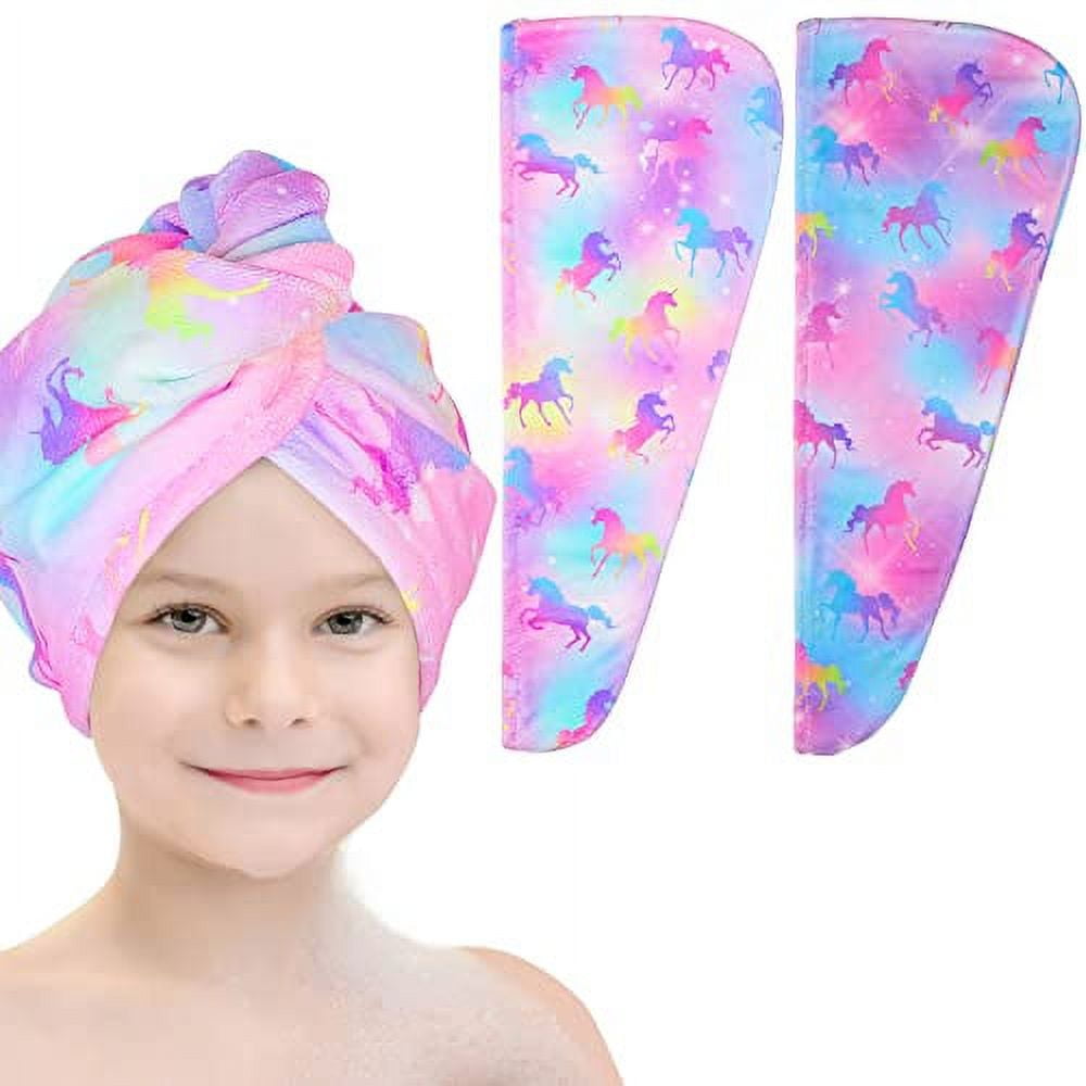 Basumee Microfiber Hair Towel Wrap for Kids 2 Pack Rapid Drying Hair