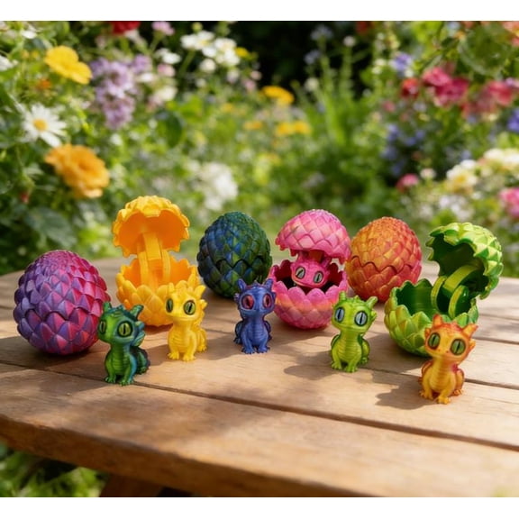 Basysin 3D Printed Mini Dragon Eggs Prefilled with Toys Easter Basket Stuffers Party Favors, 6PCS