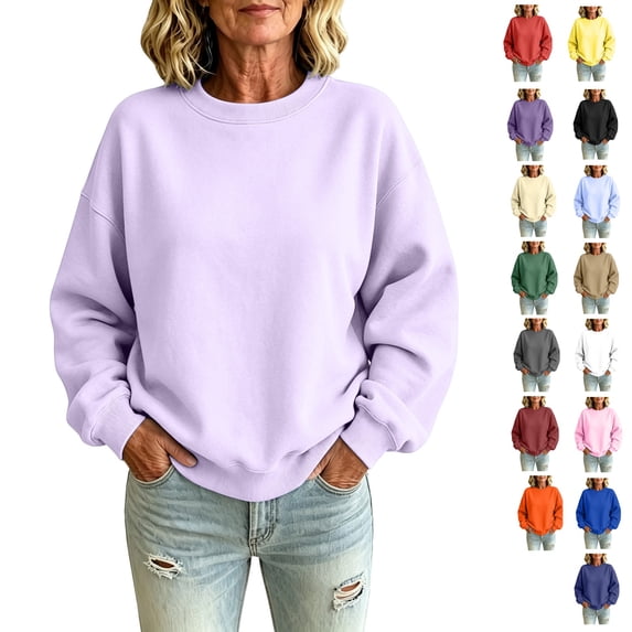 Basysin Crewneck Sweatshirts Women Fall Oversized SweatShirt Generic Women Fleece Sweatshirt Long Sleeve Loose Relaxed Fit Casual Pullover Tops Soft SweatShirt