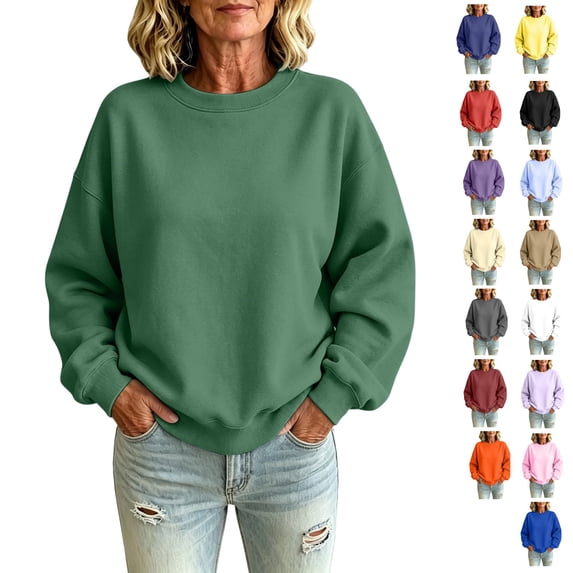 Basysin Crewneck Sweatshirts Women Fall Oversized SweatShirt Generic Women Fleece Sweatshirt Long Sleeve Loose Relaxed Fit Casual Pullover Tops Soft SweatShirt