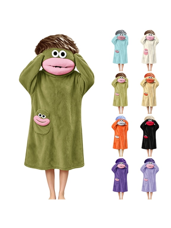 Funny Big Mouth Hooded Robe for Adults Long One Piece Loungewear Cartoon Cosplay Bathrobe for Home Party Pajamas Sleepwear Loungewear for Men Women