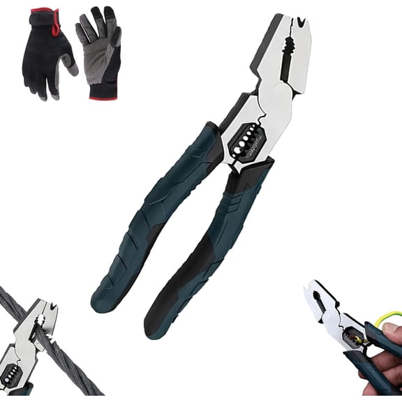 Basysin Industrial-Grade Multi-function Cutting Pliers, 9-in-1 Heavy-Duty Compound Action Wire Cutters, CR-V Steel Lineman Pliers with Soft Grip for Electricians, Automotive, Construction & DIY