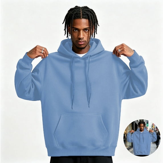 Basysin Men's Hoodies Pullover Long Sleeve Casual Drawstring Sweatshirts Men Casual Solid Color Pullover Drawstring with Pocket, Sizes S-3XL