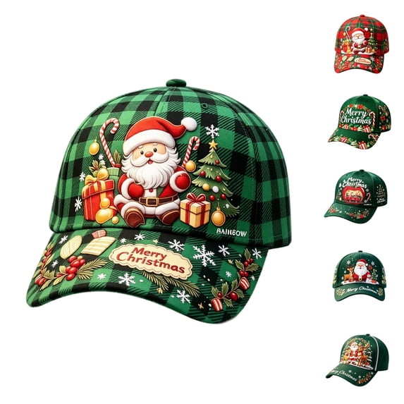 Basysin Merry Christmas Printed Baseball Cap Adjustable Curved Soft Lightweight Hat Breathable Casual Sun Hat Holiday Headwear for Men Women Winter Christmas Party Hat
