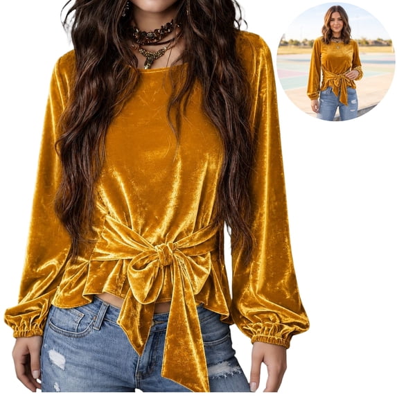 Basysin Velvet Tops for Women Dressy Casual Crewneck Long Sleeve Shirt Fall Winter Fashion Party Blouses Crew Neck Sweatshirts Women Y2k Tops For Women