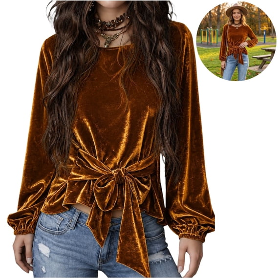 Basysin Velvet Tops for Women Dressy Casual Crewneck Long Sleeve Shirt Fall Winter Fashion Party Blouses Crew Neck Sweatshirts Women Y2k Tops For Women