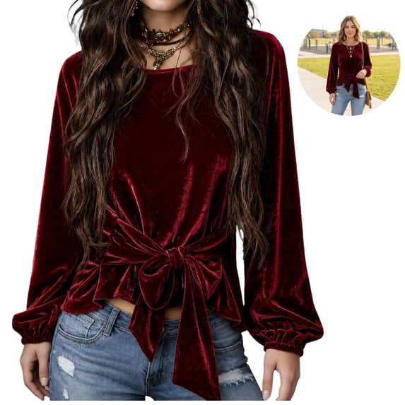 Basysin Velvet Tops for Women Dressy Casual Crewneck Long Sleeve Shirt Fall Winter Fashion Party Blouses Crew Neck Sweatshirts Women Y2k Tops For Women